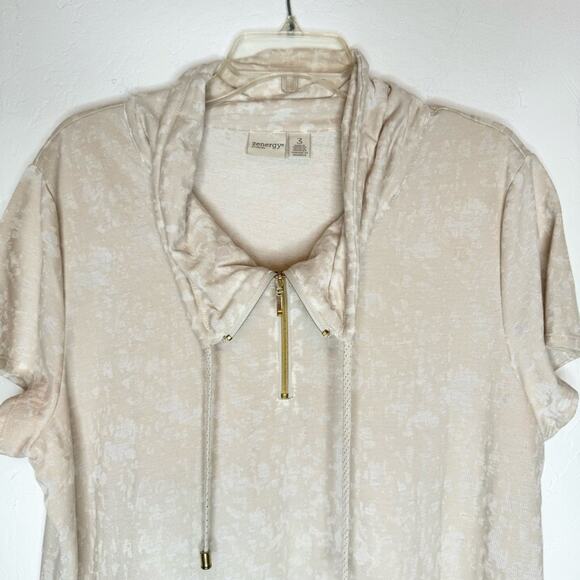 Chico's Zenergy Short-Sleeved 1/4 Zip Cowl Neck Drawstring Top Cream Size 3 [XL] - Picture 5 of 13